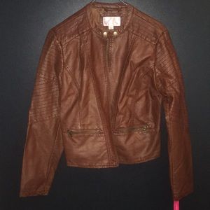Brown Faux Leather Moto Jacket Xhileration